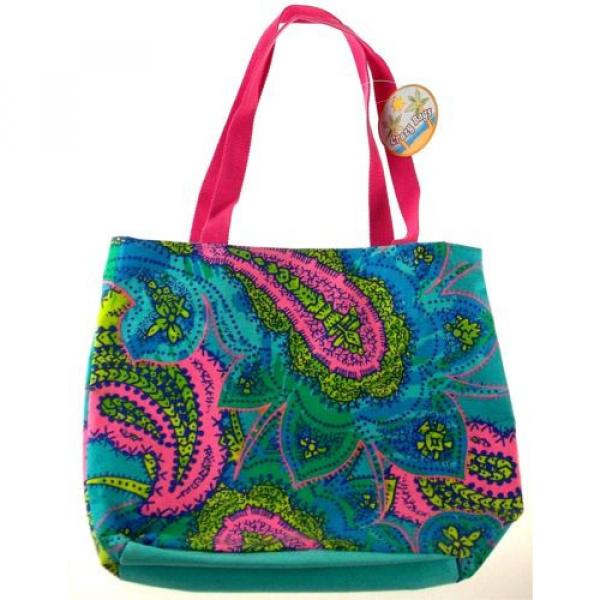 Crazy Bags Paisley Canvas Tote Light Blue Pink Yellow Green Zipper Fabric Beach #1 image