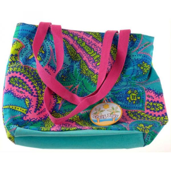 Crazy Bags Paisley Canvas Tote Light Blue Pink Yellow Green Zipper Fabric Beach #3 image