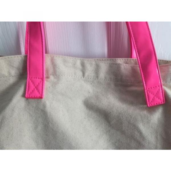 VICTORIA&#039;S SECRET Beach Shopper Tote Bag Purse PINK TAN CANVAS #4 image