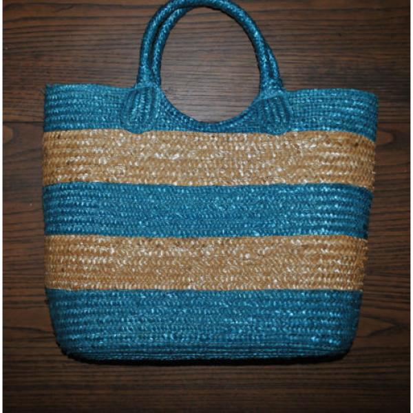 Ralph Lauren Straw Beach or Shoulder Bag Tote Blue and Tan Striped #1 image