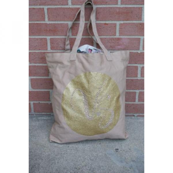 Victoria&#039;s Secret Beach Bag Canvas Tote Gold Shimmer w/ Studs RP $68 #2 image