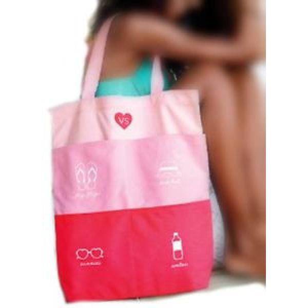 VICTORIAS SECRET PINK CANVAS TOTE BEACH BAG 4 Pockets Travel Bag Limited Edition #1 image