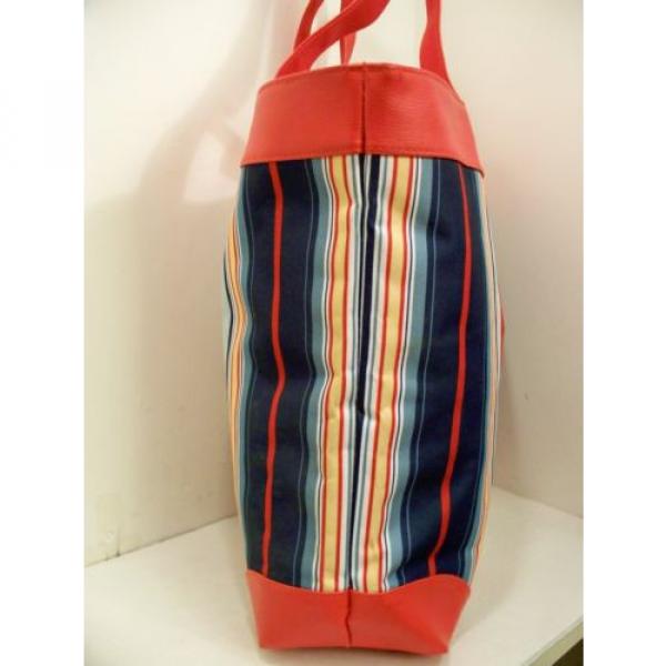 Red Striped Tote Bag Lined  Canvas Fabric Heavy Straps Travel Bag  Beach Shopper #3 image