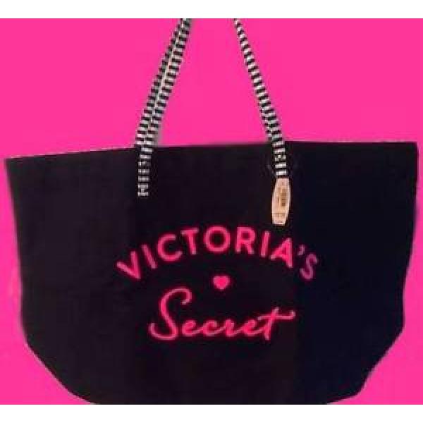 NWT Victoria Victoria&#039;s Secret Black Tote Multi Purpose Canvas Beach Bag Purse #1 image