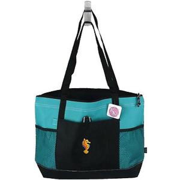 Seahorse Teal Gemline Select Zippered Tote Tropical Beach Monogram Vacation Bag #1 image