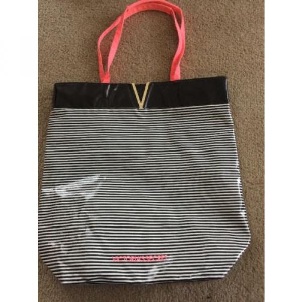 VICTORIA&#039;S SECRET Extra Large Black White Pink Stripe Beach Tote Travel Bag #1 image