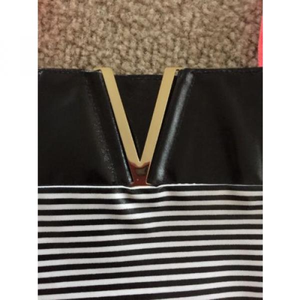 VICTORIA&#039;S SECRET Extra Large Black White Pink Stripe Beach Tote Travel Bag #3 image