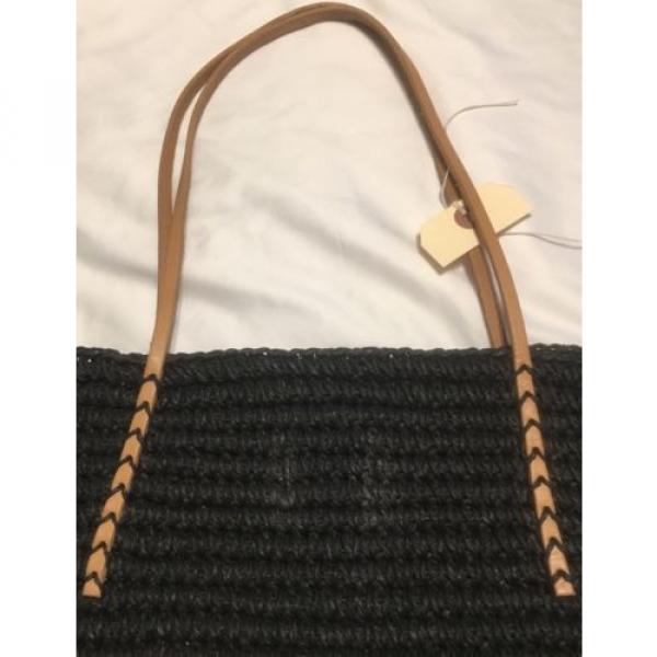 Merona Woven Beach Shopper Bag Tote Leather Straps Big 100% Paper NWT  Brown Blk #2 image