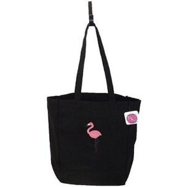 Tropical Pink Flamingo Tote Bag Black Cotton Canvas Beach Vacation Bird Monogram #1 image