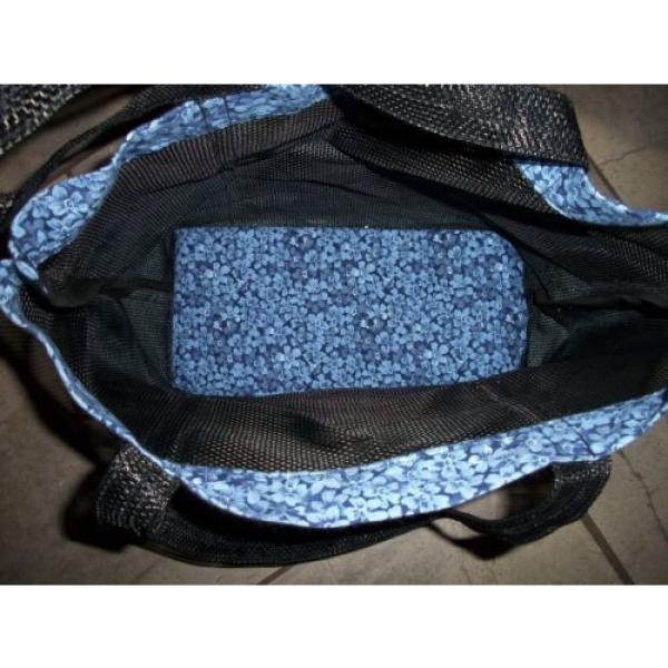 209  Blue Denim Mesh &amp; Floral Reusable Tote Beach Shopping Bag #2 image