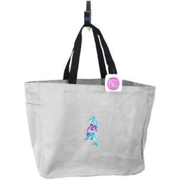 Tropical Leaping Dolphin Family Tote Bag Chrome Gray Beach Vacation Monogram NWT #1 image