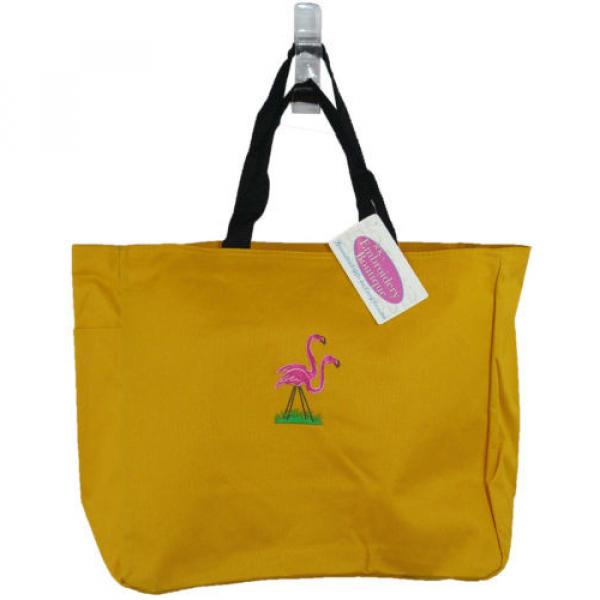 Tropical Flamingos Tote Bag Beach Vacation Bird Monogram Yellow Blue or Navy Now #1 image