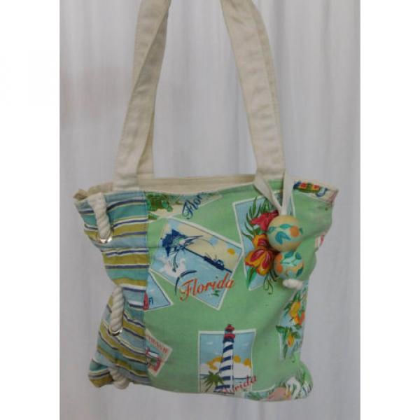 Sun N Sand Green Canvas Florida Seaside Beach Tote-Style Shoulder Bag, Handbag #1 image