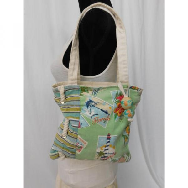 Sun N Sand Green Canvas Florida Seaside Beach Tote-Style Shoulder Bag, Handbag #5 image