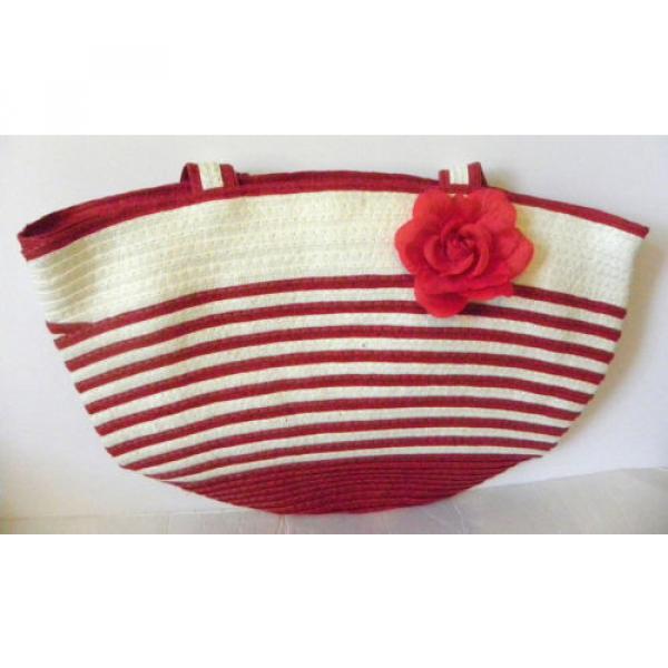 Summer Women Soft Flower Woven Handbag Shoulder Beach Bag Tote Red/Ivory #1 image