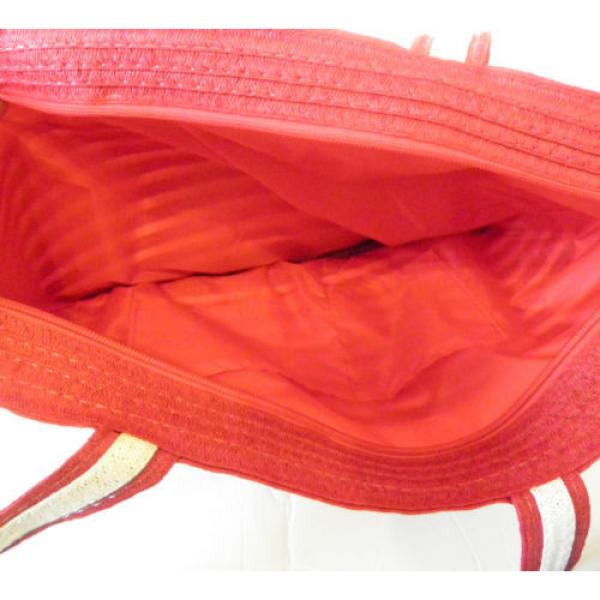 Summer Women Soft Flower Woven Handbag Shoulder Beach Bag Tote Red/Ivory #5 image