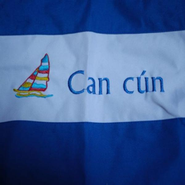 CANCUN Mexico Blue White Stripe Nylon Sailboat Beach Tote Grocery Eco Bag #2 image