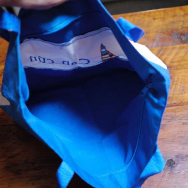 CANCUN Mexico Blue White Stripe Nylon Sailboat Beach Tote Grocery Eco Bag #4 image