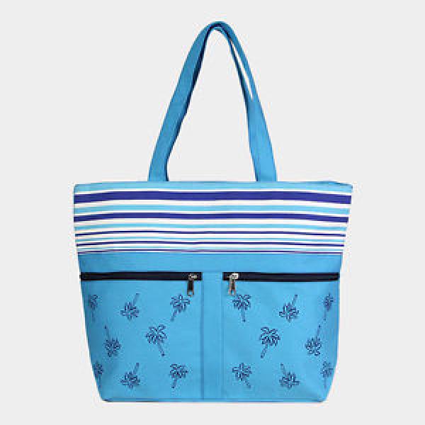 Designer Inspired Blue Striped Anchor Zip Front Pockets Beach Tote Bag 333539 #1 image