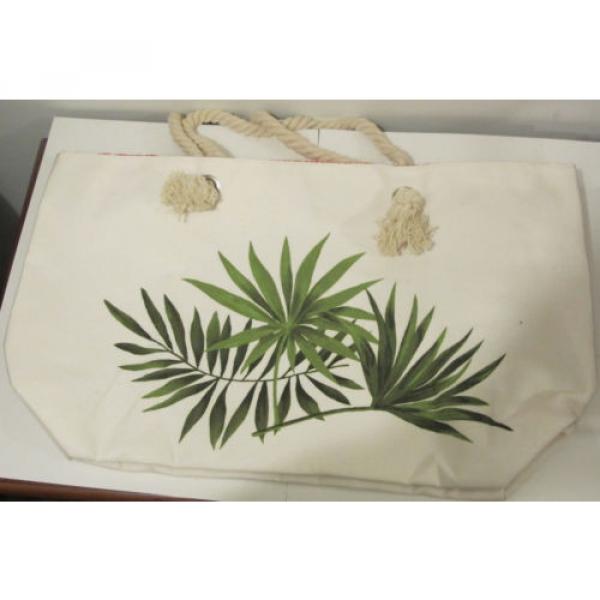 Large Tropical Palm Fern Print White tote Shoulder Bag Rope Handle Beach Sand #2 image