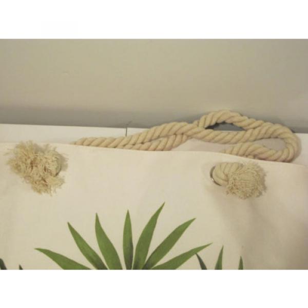 Large Tropical Palm Fern Print White tote Shoulder Bag Rope Handle Beach Sand #3 image