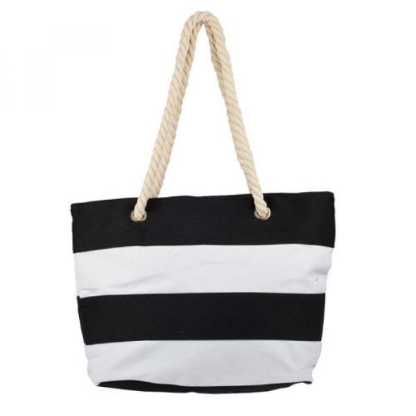 Lux Accessories Womens Extra Large Zip Up Beach Tote Bag Black White Line #1 image