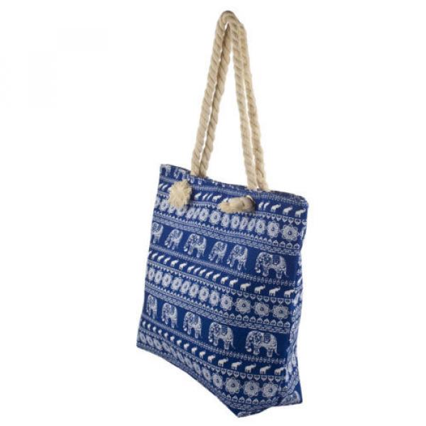 Lux Accessories Blue and White Elephant Printed Summer Vacation Beach Bag Tote #2 image