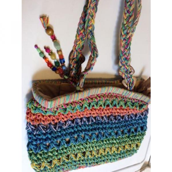 Cappelli Straworld Bright Multi Color Crochet String Purse Tote Beach Bag Beads #2 image