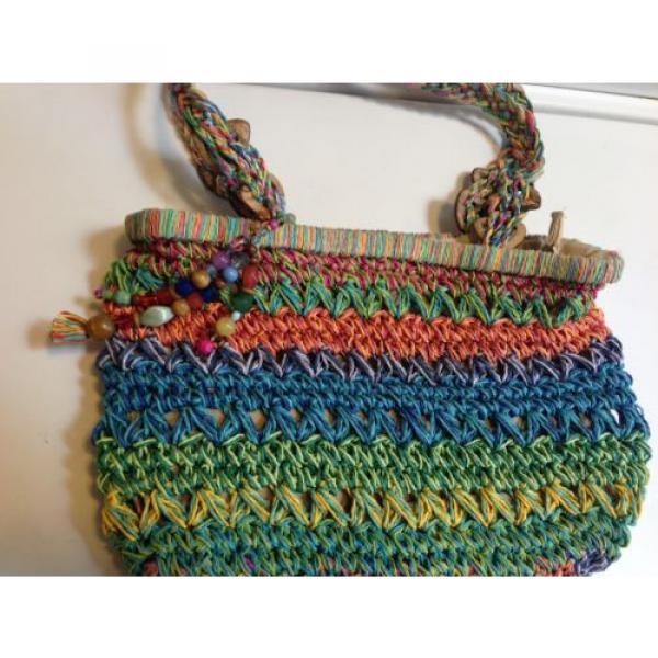 Cappelli Straworld Bright Multi Color Crochet String Purse Tote Beach Bag Beads #3 image