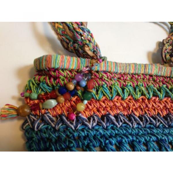 Cappelli Straworld Bright Multi Color Crochet String Purse Tote Beach Bag Beads #4 image