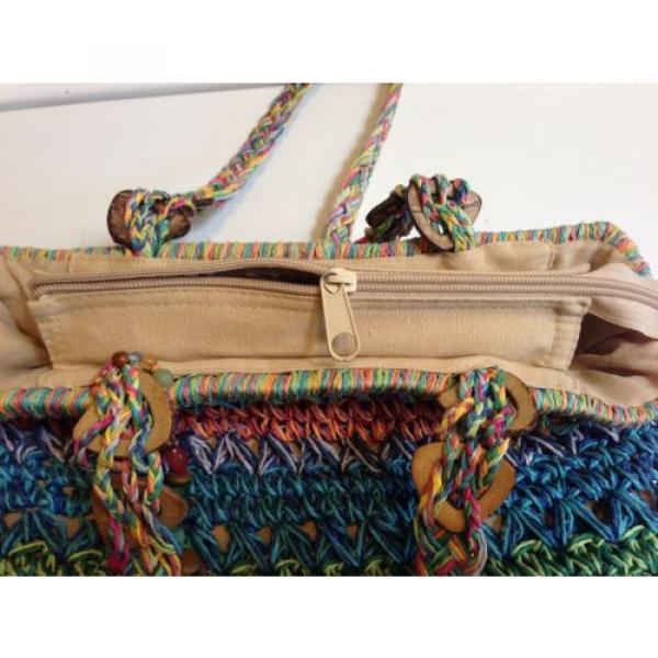 Cappelli Straworld Bright Multi Color Crochet String Purse Tote Beach Bag Beads #5 image