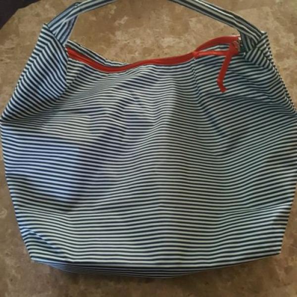 LANCOME Hobo Blue White Red Zipper Stripe Duffel Tote Beach Bag Large NWOT! NICE #1 image