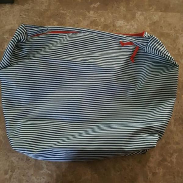 LANCOME Hobo Blue White Red Zipper Stripe Duffel Tote Beach Bag Large NWOT! NICE #2 image