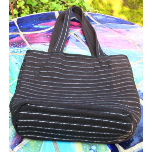 April Cornell Black Brown Stripe Cotton 10&#034; Casual Farmers Market Beach Bag #3 image