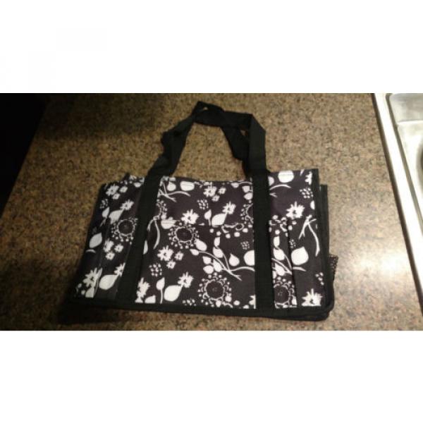 Thirty-One Black Floral Brushstrokes Caddy Tote Beach Laundry Bag Grocery Black #2 image