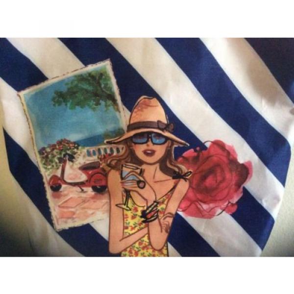 lancome beach bag blue/white striped flower travel #2 image