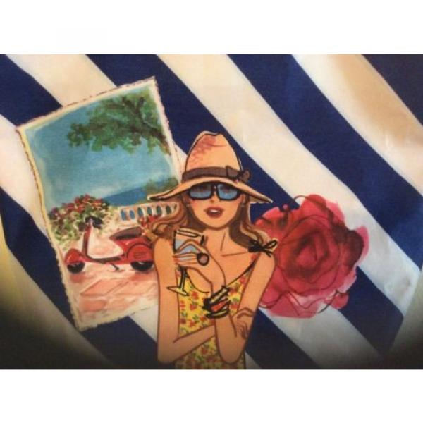 lancome beach bag blue/white striped flower travel #5 image