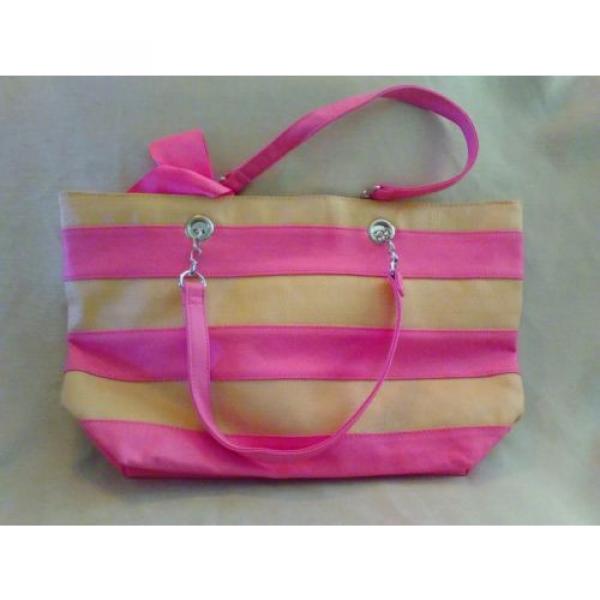 Ulta Beauty Pink Tan Striped Tote Bag Handbag Purse Large Fashion Womens Beach #2 image