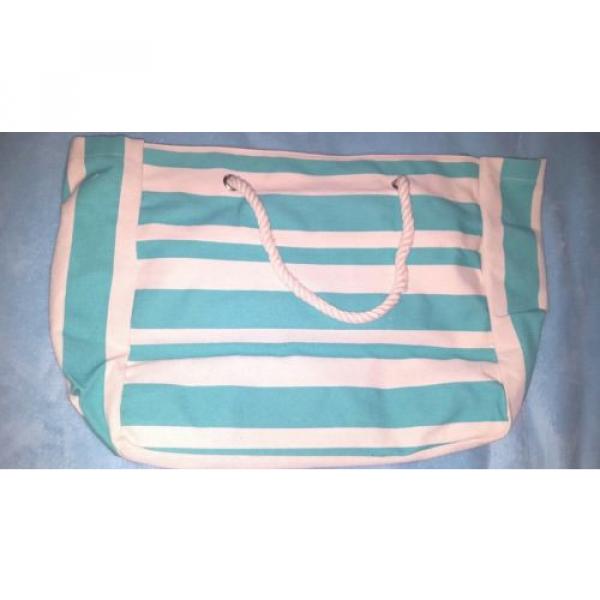 DSW STRIPED BLUE SUMMERTIME CANVAS BEACH SHOPPING BAG TOTE #2 image