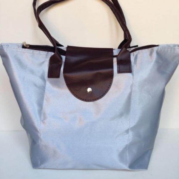 Nylon Zipper Tote Beach Travel Carry On Bag Pliage Style Small Silver Gray #1 image