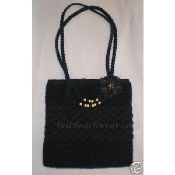 Black Beach Sun Crocheted Purse Bag Wooden Beads Toyo #1 image