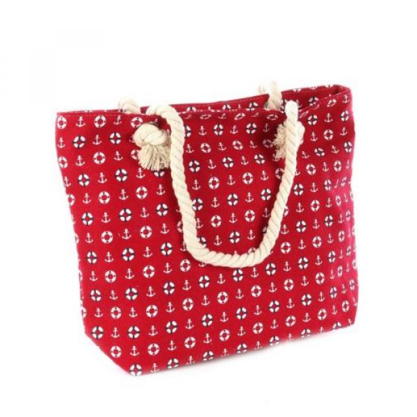 Beach Bag handbag Tote Rope anchor red canvas designer nautical trendy #1 image