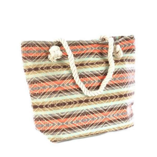 Handbag Beach Bag Tote tribal canvas designer brown orange rope straps aztec #1 image