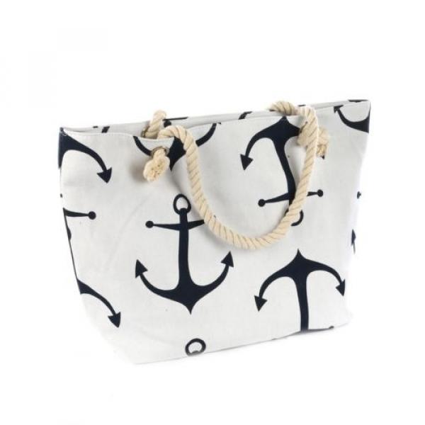 Handbag Beach Bag Tote nautical pattern ivory canvas rope straps anchor #1 image