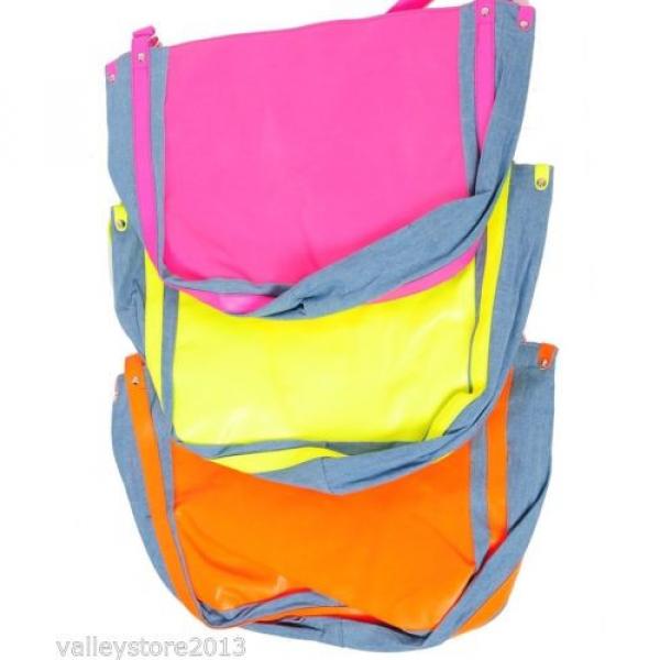 RX1 Large NEON Pink Beach TOTE BAG Shoulder Travel Purse Denim NEW 17 X 12 X 5 #2 image