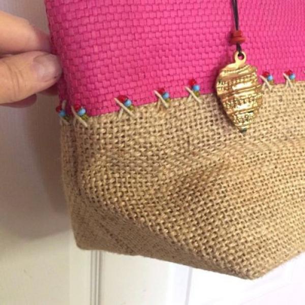 CLAIBORNE SHOULDER BAG TOTE BEACH BAG WOVEN PINK BEIGE 11X17X7X9 NWOT #3 image