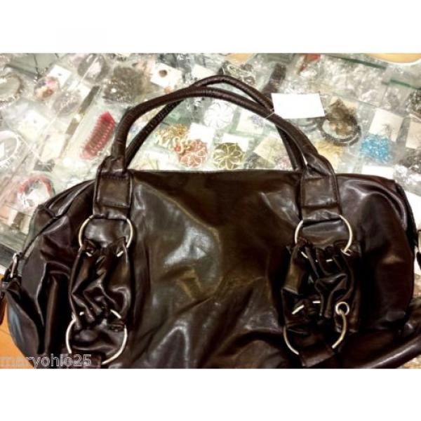 NEW Womens Brown Faux Leather Medium Beach Tote Shopper Purse School Travel Bag #1 image