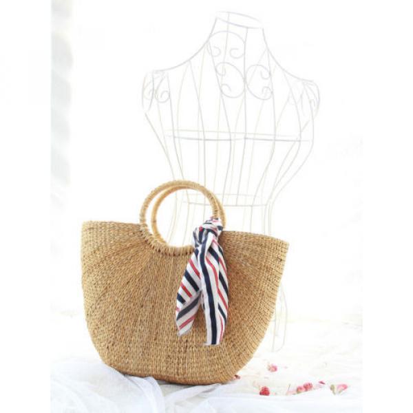 Women&#039;s handmade boho bohemian summer beach round straw bag with round handles #1 image