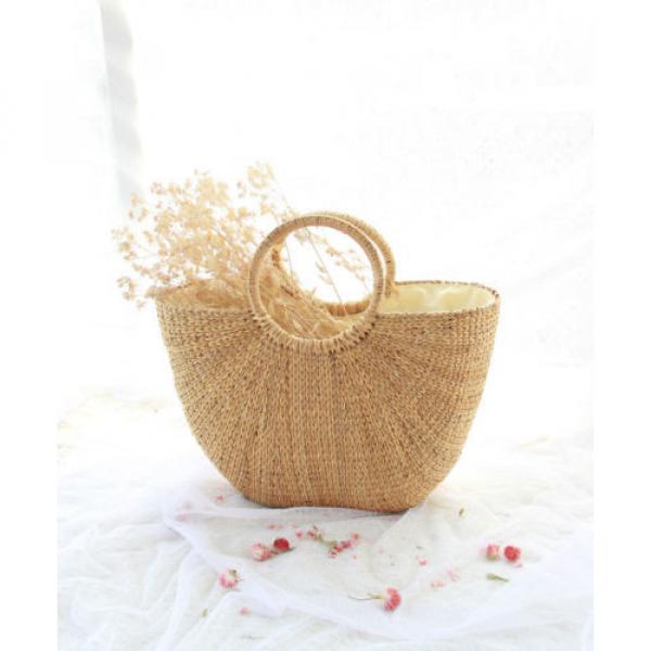 Women&#039;s handmade boho bohemian summer beach round straw bag with round handles #3 image