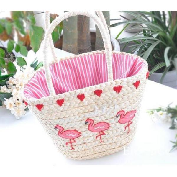 Women&#039;s handmade summer beach straw bag flamingo ice cream cactus embroidery #5 image